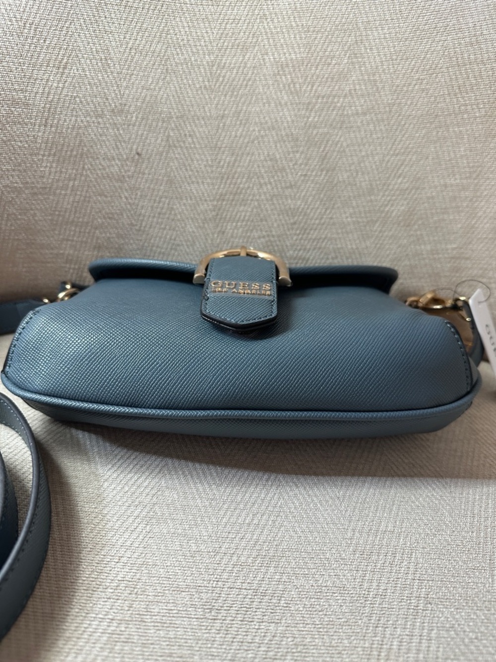 Guess Dark Denim Color Crossbody Saddle Bag with Gold Hardware - Picture 9 of 10